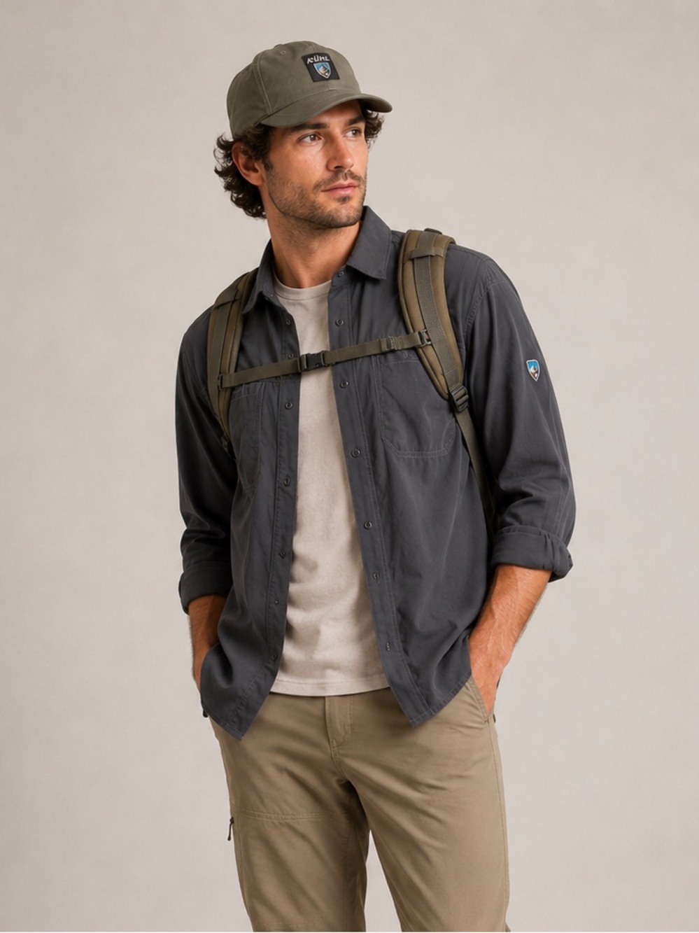 KÜHL Long Sleeve Hiking Trail Button Up Shirt Large Charcoal Gray Nylon